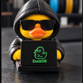 Rubber Hacky Cyber Crew #01 — The Hacker 3D printed duck collectible with raised DuckOS logo